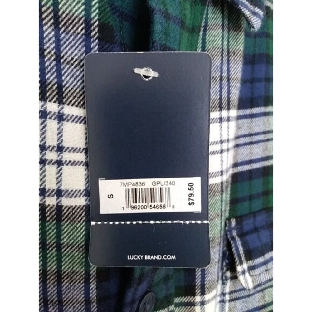 LUCKY BRAND Men's Flannel Shirt Overshirt Navy Blue Plaid Cotton Stretch NWT - Picture 7 of 12